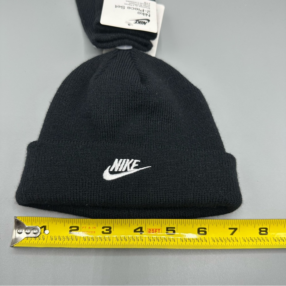 Nike Beanie Hat and Mittens 2 Piece Infant Toddler Baby Set Size 12/24M Black - Picture 6 of 7